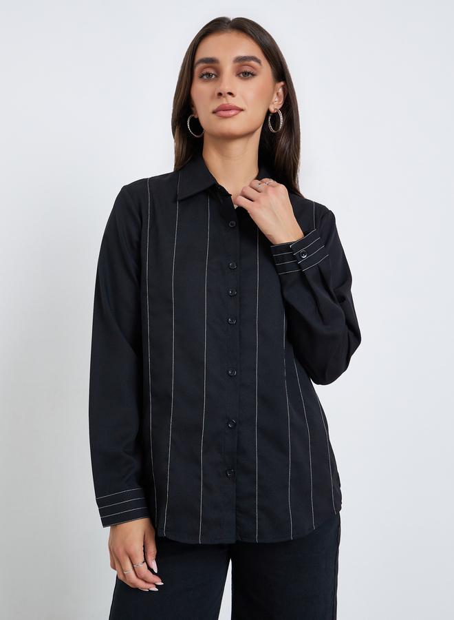 ستايلي بلوزة بأكمام طويلة ومخطط - Image 2